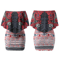 Aotearoa Iwi Te ati Awa Couples Matching Off Shoulder Short Dress and Long Sleeve Button Shirt Maori Wharenui House Tribal Pattern LT9 - Polynesian Pride