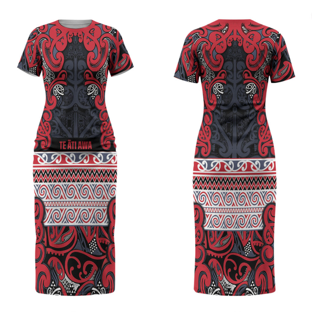 Aotearoa Iwi Te ati Awa Couples Matching Short Sleeve Bodycon Dress and Hawaiian Shirt Maori Wharenui House Tribal Pattern LT9 - Polynesian Pride