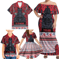 Aotearoa Iwi Te ati Awa Family Matching Off Shoulder Maxi Dress and Hawaiian Shirt Maori Wharenui House Tribal Pattern LT9 - Polynesian Pride