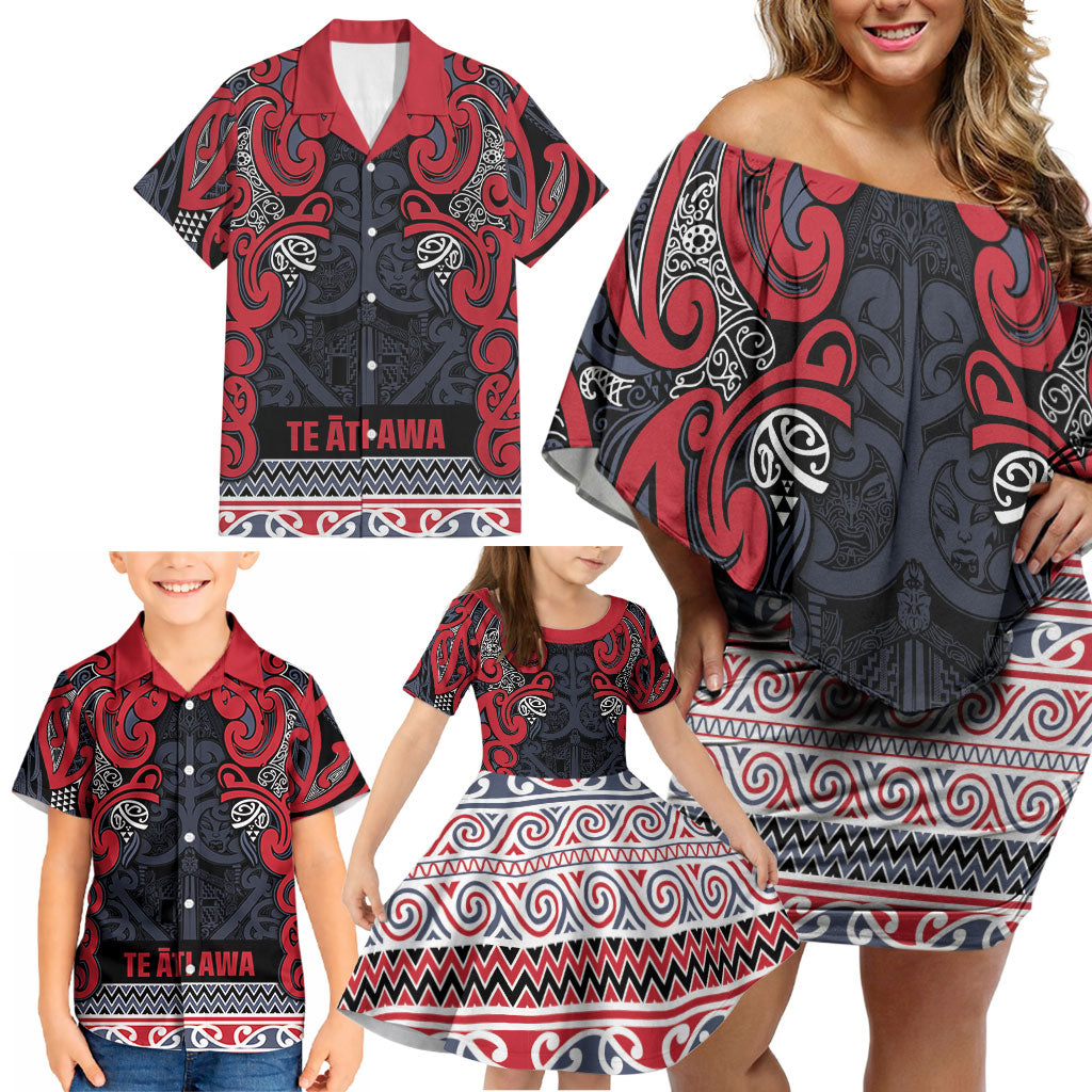 Aotearoa Iwi Te ati Awa Family Matching Off Shoulder Short Dress and Hawaiian Shirt Maori Wharenui House Tribal Pattern LT9 - Polynesian Pride