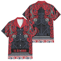 Aotearoa Iwi Te ati Awa Family Matching Off Shoulder Short Dress and Hawaiian Shirt Maori Wharenui House Tribal Pattern LT9 Dad's Shirt - Short Sleeve Bright Red - Polynesian Pride
