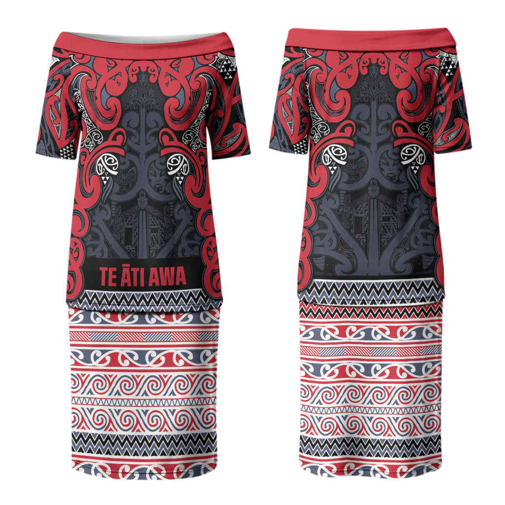 Aotearoa Iwi Te ati Awa Family Matching Puletasi and Hawaiian Shirt Maori Wharenui House Tribal Pattern LT9 Mom's Dress Bright Red - Polynesian Pride
