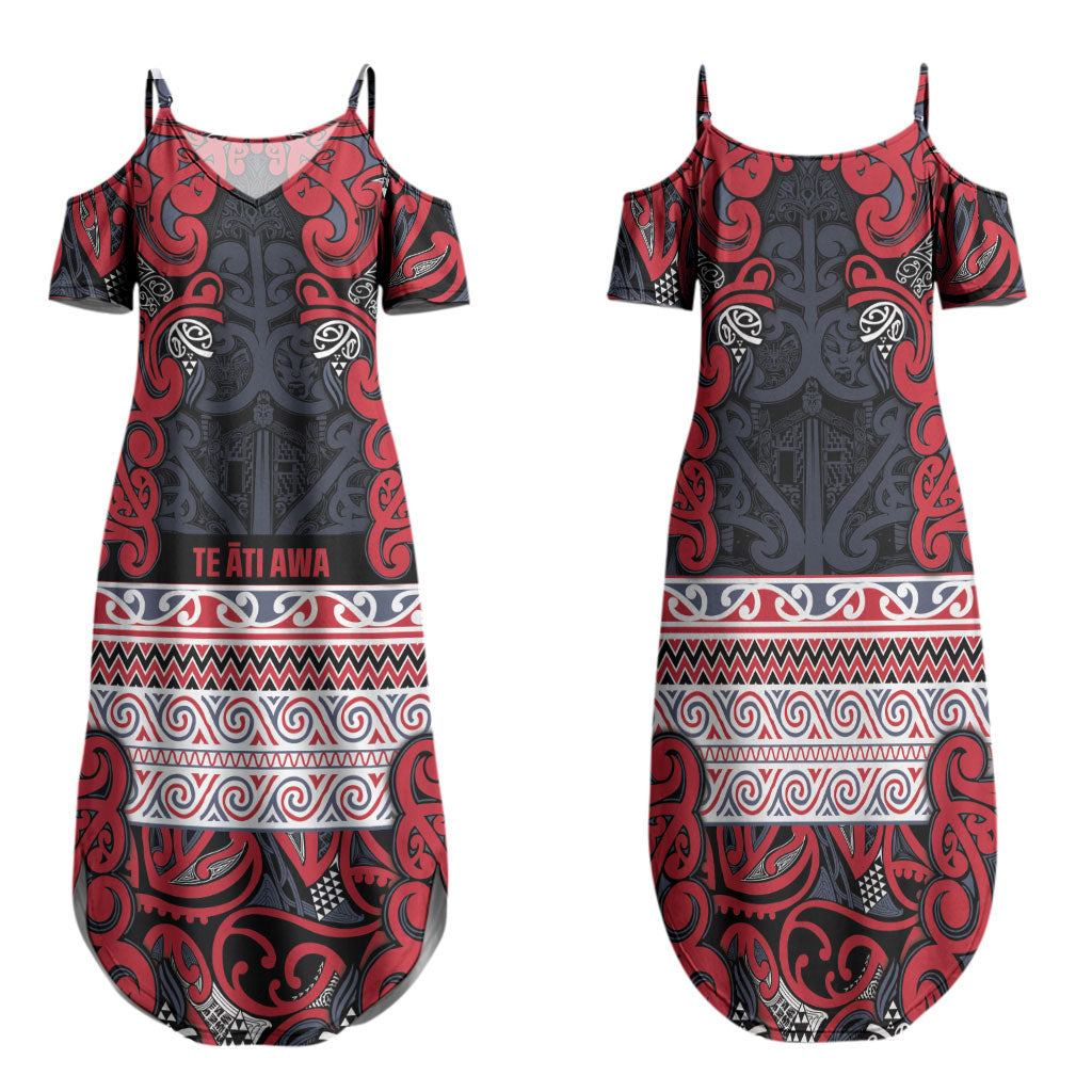Aotearoa Iwi Te ati Awa Family Matching Summer Maxi Dress and Hawaiian Shirt Maori Wharenui House Tribal Pattern LT9 Mom's Dress Bright Red - Polynesian Pride