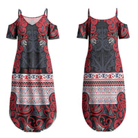 Aotearoa Iwi Te ati Awa Family Matching Summer Maxi Dress and Hawaiian Shirt Maori Wharenui House Tribal Pattern LT9 Mom's Dress Bright Red - Polynesian Pride