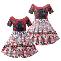 Aotearoa Iwi Te ati Awa Family Matching Summer Maxi Dress and Hawaiian Shirt Maori Wharenui House Tribal Pattern LT9 Daughter's Dress Bright Red - Polynesian Pride