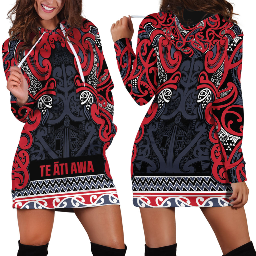 Aotearoa Iwi Te ati Awa Hoodie Dress Maori Wharenui House Tribal Pattern LT9 - Polynesian Pride