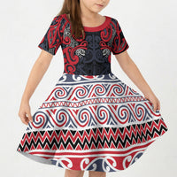 Aotearoa Iwi Te ati Awa Kid Short Sleeve Dress Maori Wharenui House Tribal Pattern LT9 KID Bright Red - Polynesian Pride