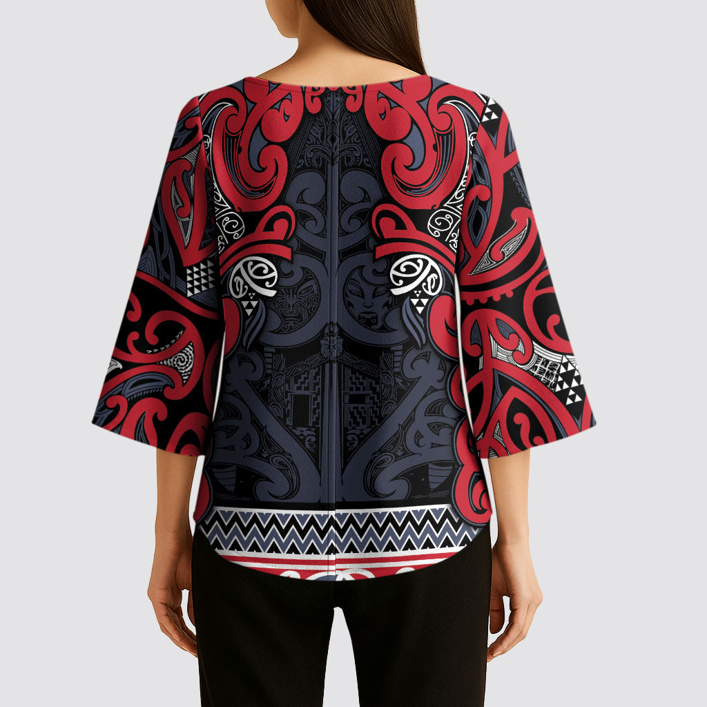 Aotearoa Iwi Te ati Awa Kimono Sleeve Blouse Maori Wharenui House Tribal Pattern LT9 - Polynesian Pride