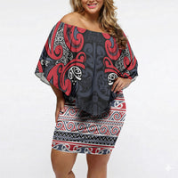 Aotearoa Iwi Te ati Awa Off Shoulder Short Dress Maori Wharenui House Tribal Pattern LT9 Women Bright Red - Polynesian Pride