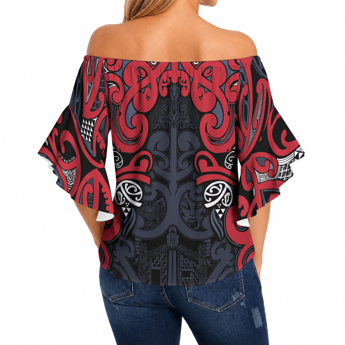 Aotearoa Iwi Te ati Awa Off Shoulder Wrap Waist Top Maori Wharenui House Tribal Pattern LT9 - Polynesian Pride