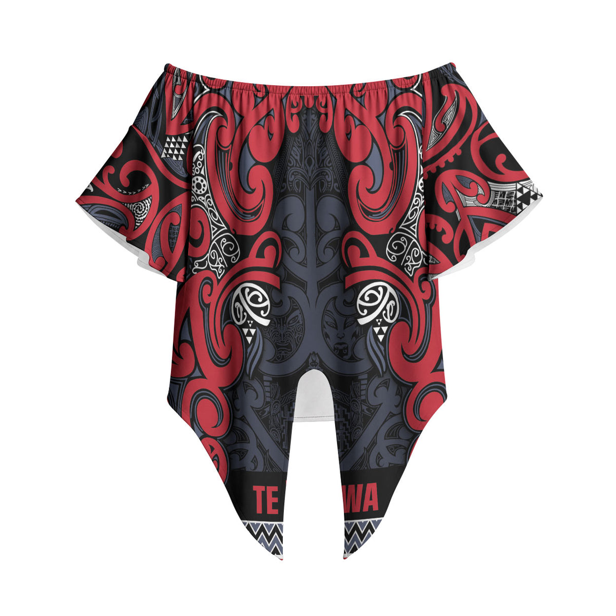 Aotearoa Iwi Te ati Awa Off Shoulder Wrap Waist Top Maori Wharenui House Tribal Pattern LT9 - Polynesian Pride