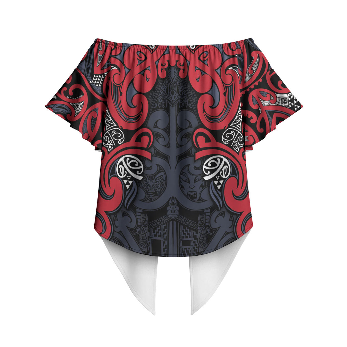 Aotearoa Iwi Te ati Awa Off Shoulder Wrap Waist Top Maori Wharenui House Tribal Pattern LT9 - Polynesian Pride