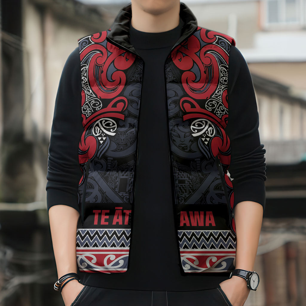 Aotearoa Iwi Te ati Awa Sleeveless Puffer Jacket Maori Wharenui House Tribal Pattern LT9 - Polynesian Pride