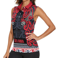 Aotearoa Iwi Te ati Awa Women Sleeveless Polo Shirt Maori Wharenui House Tribal Pattern LT9 - Polynesian Pride