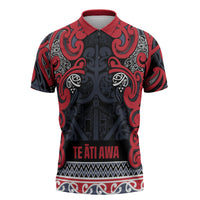 Aotearoa Iwi Te ati Awa Zipper Polo Shirt Maori Wharenui House Tribal Pattern LT9 Bright Red - Polynesian Pride