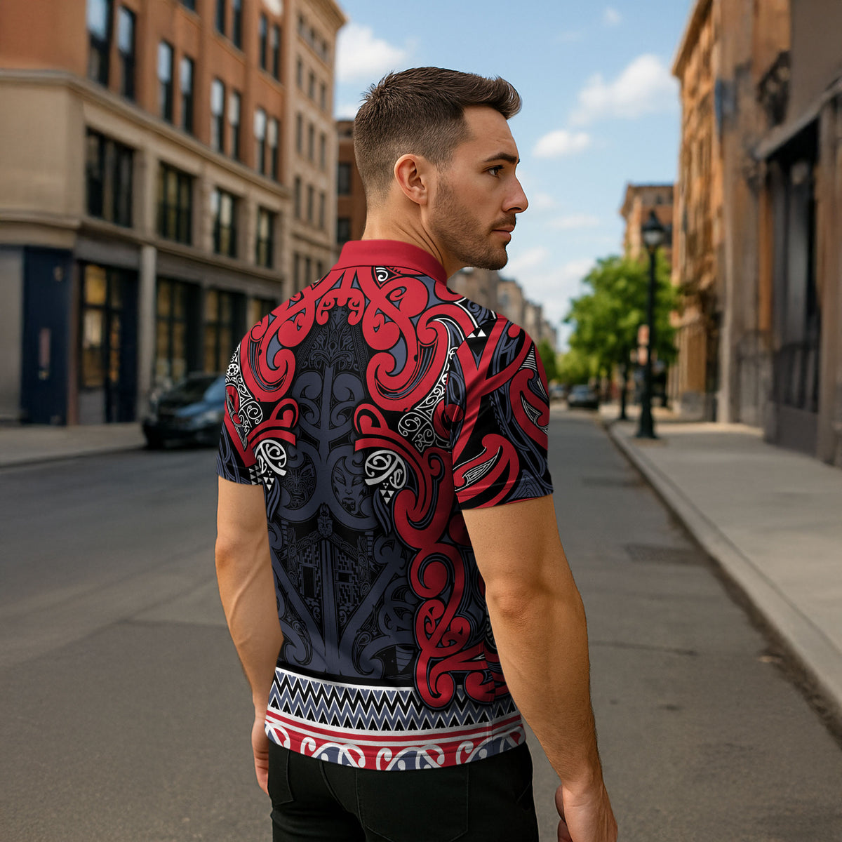 Aotearoa Iwi Te ati Awa Zipper Polo Shirt Maori Wharenui House Tribal Pattern LT9 - Polynesian Pride