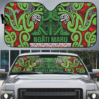 Aotearoa Iwi Ngati Maru Hauraki Auto Sun Shade Maori Wharenui House Tribal Pattern LT9 Green Red - Polynesian Pride