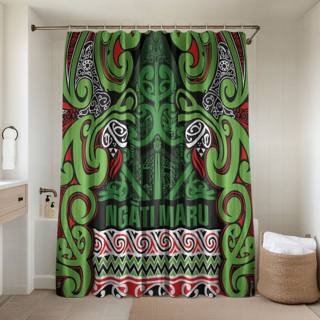 Aotearoa Iwi Ngati Maru Hauraki Bathroom Set Maori Wharenui House Tribal Pattern LT9 Shower Curtain Only Green Red - Polynesian Pride