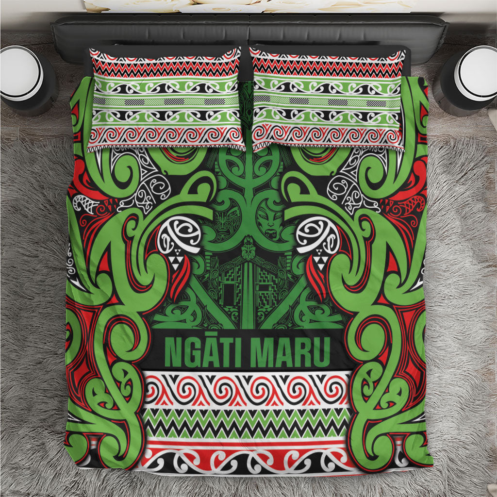 Aotearoa Iwi Ngati Maru Hauraki Bedding Set Maori Wharenui House Tribal Pattern LT9 Green Red - Polynesian Pride