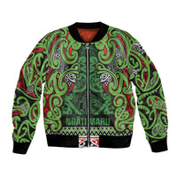 Aotearoa Iwi Ngati Maru Hauraki Bomber Jacket Maori Wharenui House Tribal Pattern LT9 Unisex Green Red - Polynesian Pride