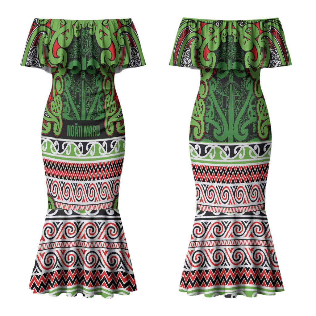 Aotearoa Iwi Ngati Maru Hauraki Couples Matching Mermaid Dress and Long Sleeve Button Shirt Maori Wharenui House Tribal Pattern LT9 - Polynesian Pride