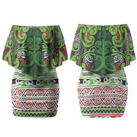 Aotearoa Iwi Ngati Maru Hauraki Couples Matching Off Shoulder Short Dress and Hawaiian Shirt Maori Wharenui House Tribal Pattern LT9 - Polynesian Pride