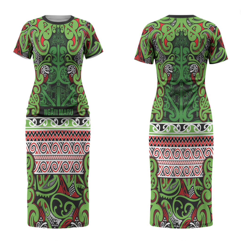 Aotearoa Iwi Ngati Maru Hauraki Couples Matching Short Sleeve Bodycon Dress and Hawaiian Shirt Maori Wharenui House Tribal Pattern LT9 - Polynesian Pride