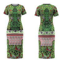 Aotearoa Iwi Ngati Maru Hauraki Couples Matching Short Sleeve Bodycon Dress and Long Sleeve Button Shirt Maori Wharenui House Tribal Pattern LT9 - Polynesian Pride