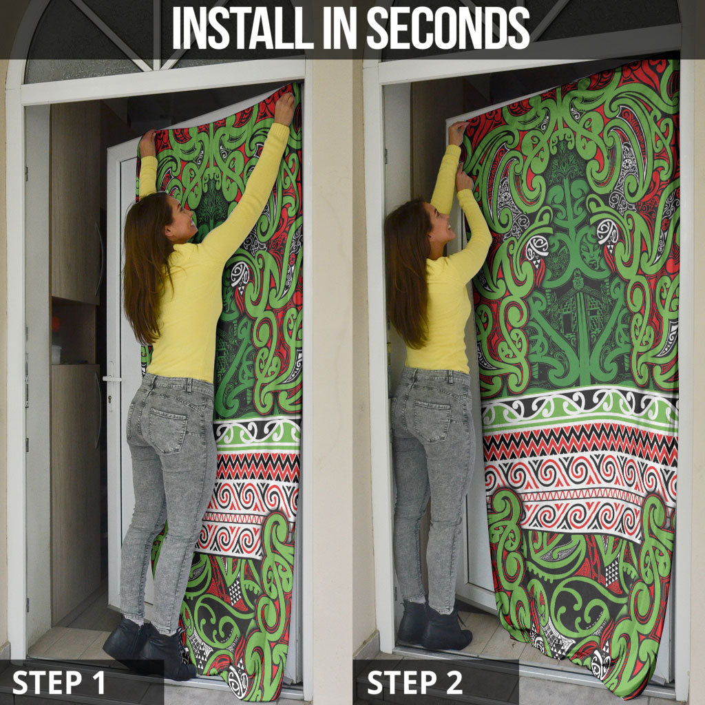 Aotearoa Iwi Ngati Maru Hauraki Door Cover Maori Wharenui House Tribal Pattern LT9 - Polynesian Pride