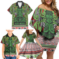 Aotearoa Iwi Ngati Maru Hauraki Family Matching Off Shoulder Short Dress and Hawaiian Shirt Maori Wharenui House Tribal Pattern LT9 - Polynesian Pride