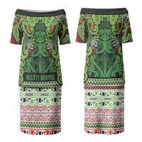 Aotearoa Iwi Ngati Maru Hauraki Family Matching Puletasi and Hawaiian Shirt Maori Wharenui House Tribal Pattern LT9 Mom's Dress Green Red - Polynesian Pride