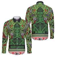 Aotearoa Iwi Ngati Maru Hauraki Family Matching Puletasi and Hawaiian Shirt Maori Wharenui House Tribal Pattern LT9 Dad's Shirt - Long Sleeve Green Red - Polynesian Pride