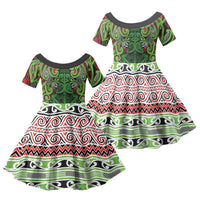 Aotearoa Iwi Ngati Maru Hauraki Family Matching Puletasi and Hawaiian Shirt Maori Wharenui House Tribal Pattern LT9 Daughter's Dress Green Red - Polynesian Pride