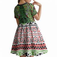 Aotearoa Iwi Ngati Maru Hauraki Kid Short Sleeve Dress Maori Wharenui House Tribal Pattern LT9 - Polynesian Pride