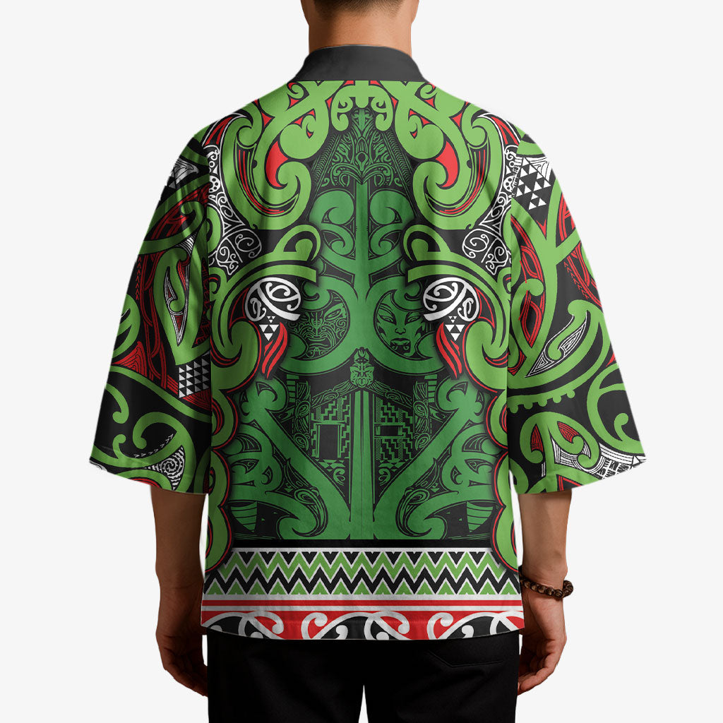 Aotearoa Iwi Ngati Maru Hauraki Kimono Maori Wharenui House Tribal Pattern LT9 - Polynesian Pride