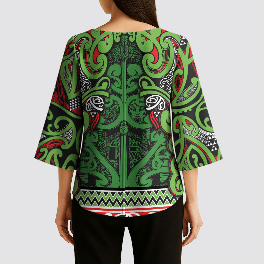Aotearoa Iwi Ngati Maru Hauraki Kimono Sleeve Blouse Maori Wharenui House Tribal Pattern LT9 - Polynesian Pride