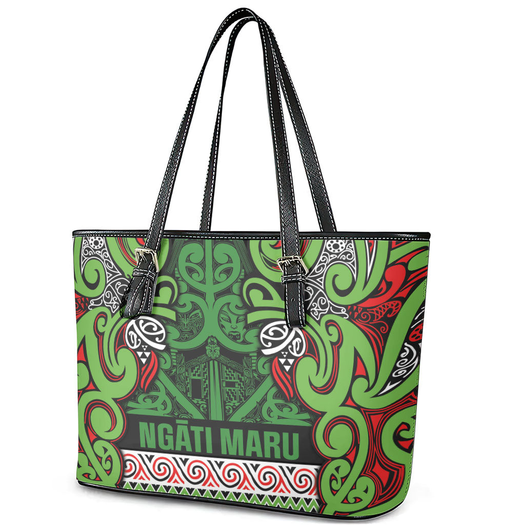 Aotearoa Iwi Ngati Maru Hauraki Leather Tote Bag Maori Wharenui House Tribal Pattern LT9 - Polynesian Pride