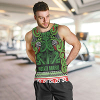 Aotearoa Iwi Ngati Maru Hauraki Men Tank Top Maori Wharenui House Tribal Pattern LT9 Green Red - Polynesian Pride