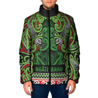 Aotearoa Iwi Ngati Maru Hauraki Padded Jacket Maori Wharenui House Tribal Pattern LT9 Men Green Red - Polynesian Pride