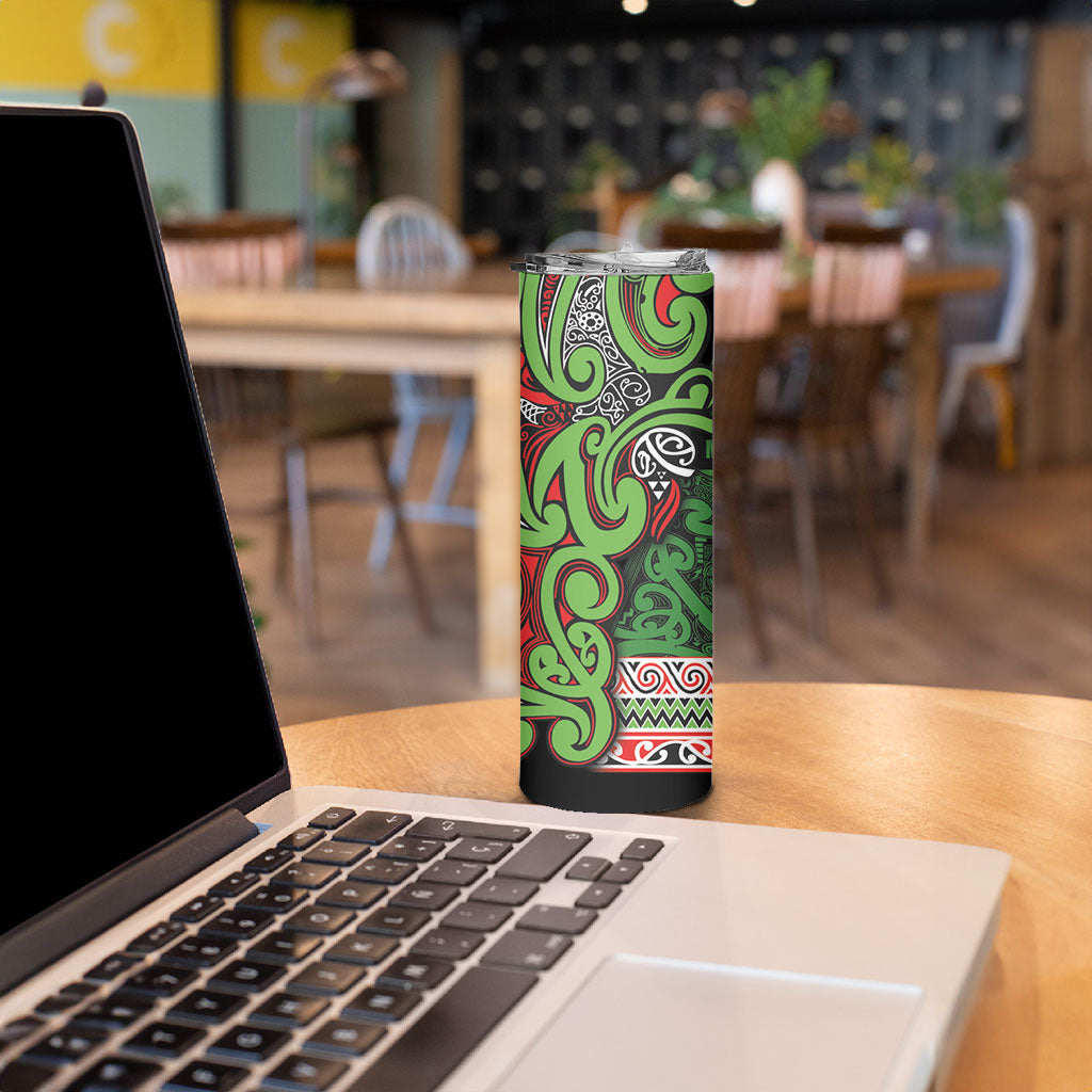 Aotearoa Iwi Ngati Maru Hauraki Skinny Tumbler Maori Wharenui House Tribal Pattern LT9 - Polynesian Pride