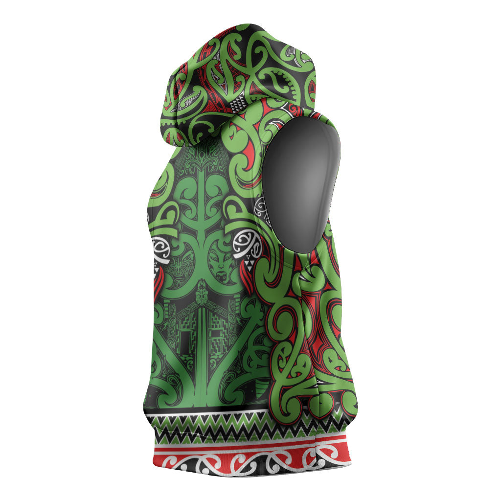 Aotearoa Iwi Ngati Maru Hauraki Sleeveless Hoodie Maori Wharenui House Tribal Pattern LT9 - Polynesian Pride
