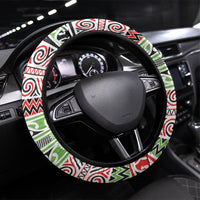 Aotearoa Iwi Ngati Maru Hauraki Steering Wheel Cover Maori Wharenui House Tribal Pattern LT9 Universal Fit Green Red - Polynesian Pride