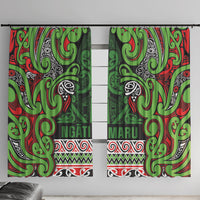 Aotearoa Iwi Ngati Maru Hauraki Window Curtain Maori Wharenui House Tribal Pattern LT9 With Hooks Green Red - Polynesian Pride