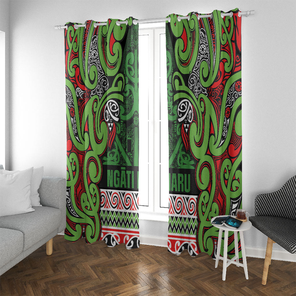 Aotearoa Iwi Ngati Maru Hauraki Window Curtain Maori Wharenui House Tribal Pattern LT9 With Grommets Green Red - Polynesian Pride