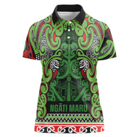 Aotearoa Iwi Ngati Maru Hauraki Women Polo Shirt Maori Wharenui House Tribal Pattern LT9 Female Green Red - Polynesian Pride