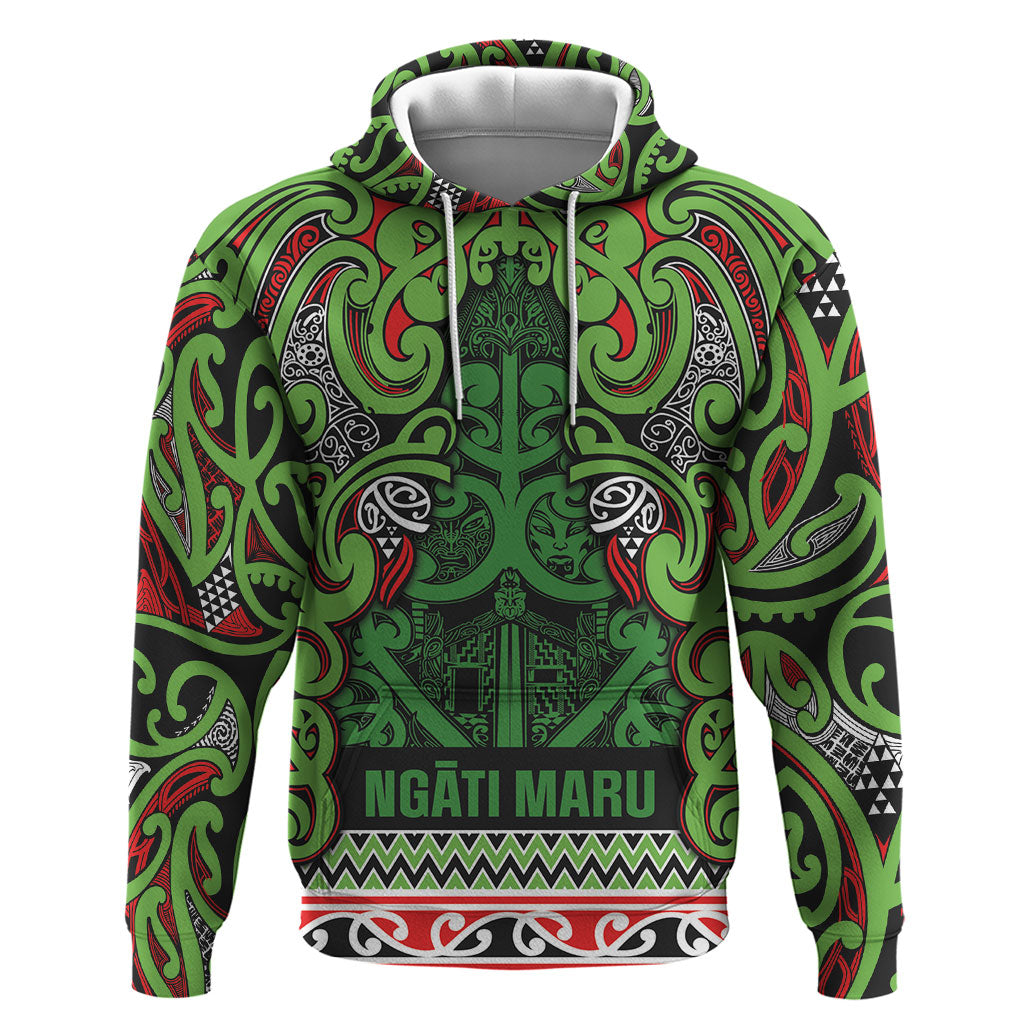 Aotearoa Iwi Ngati Maru Hauraki Zip Hoodie Maori Wharenui House Tribal Pattern LT9 Pullover Hoodie Green Red - Polynesian Pride