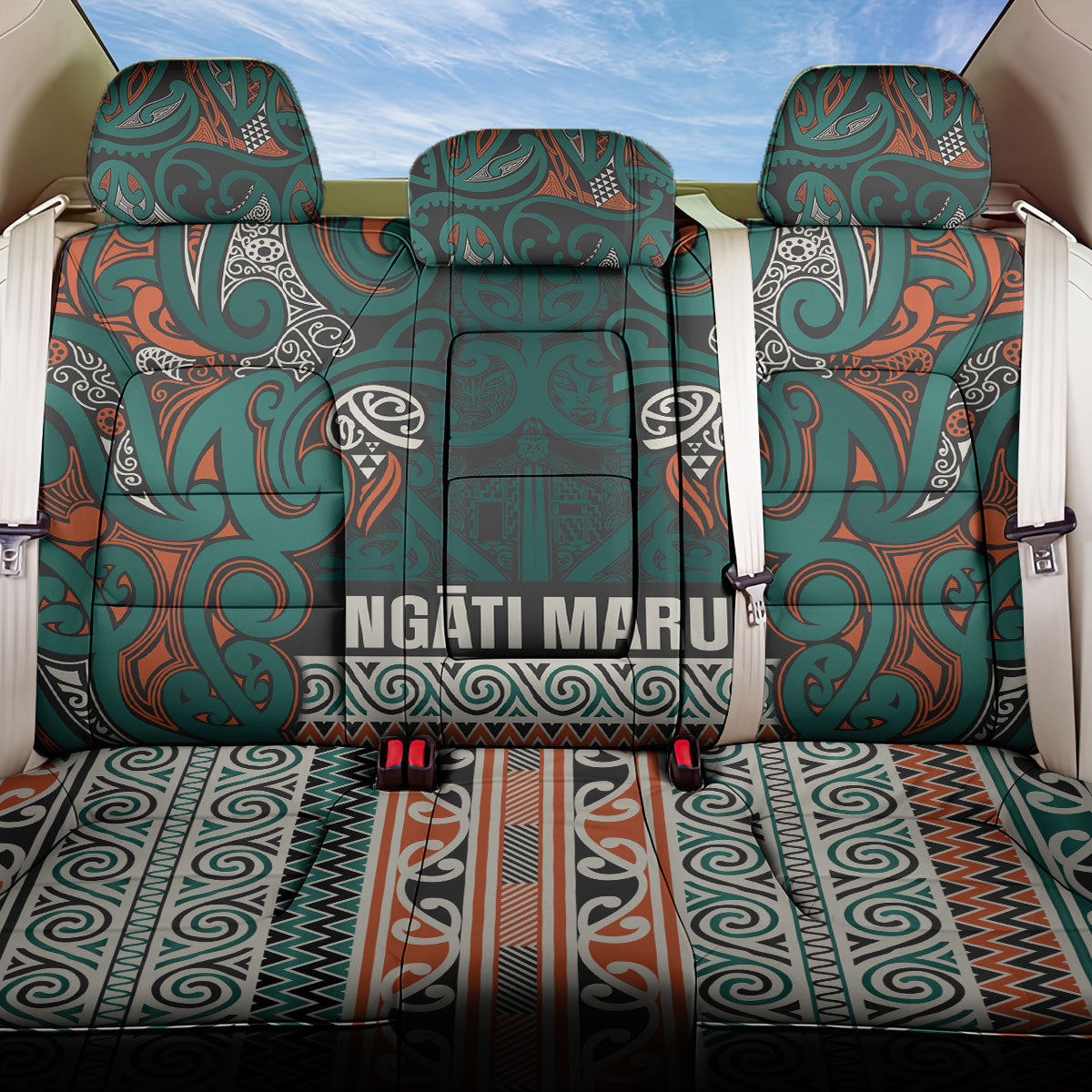 Aotearoa Iwi Ngāti Maru Taranaki Back Car Seat Cover Maori Wharenui House Tribal Pattern LT9 One Size Deep Teal - Polynesian Pride