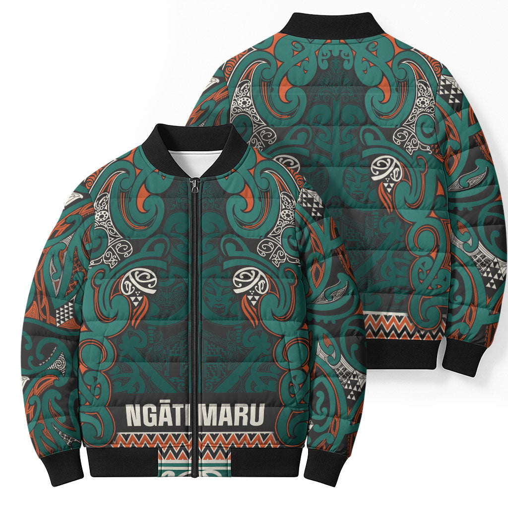 Aotearoa Iwi Ngāti Maru Taranaki Bomber Puffer Jacket Maori Wharenui House Tribal Pattern LT9 - Polynesian Pride