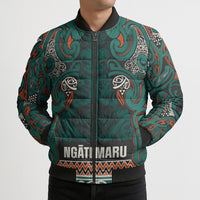 Aotearoa Iwi Ngāti Maru Taranaki Bomber Puffer Jacket Maori Wharenui House Tribal Pattern LT9 - Polynesian Pride