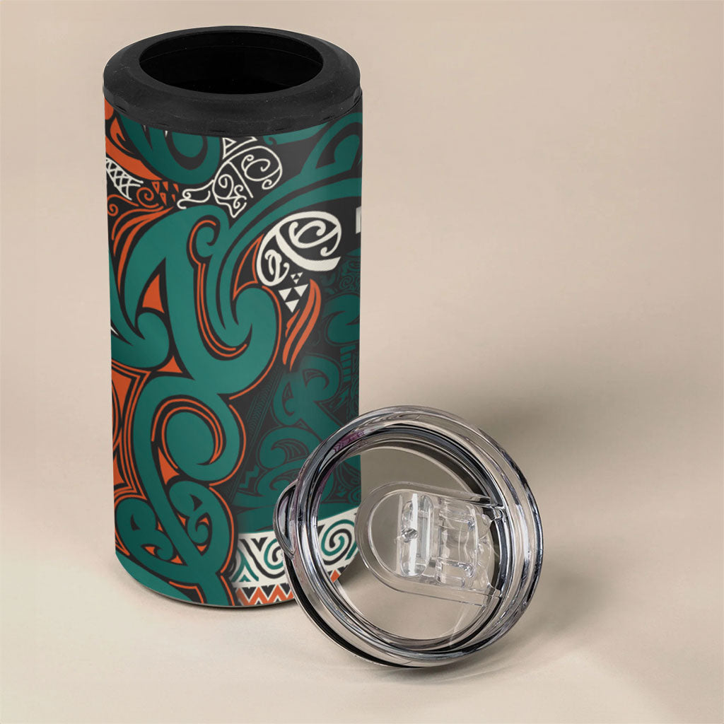 Aotearoa Iwi Ngāti Maru Taranaki 4 in 1 Can Cooler Tumbler Maori Wharenui House Tribal Pattern LT9 - Polynesian Pride